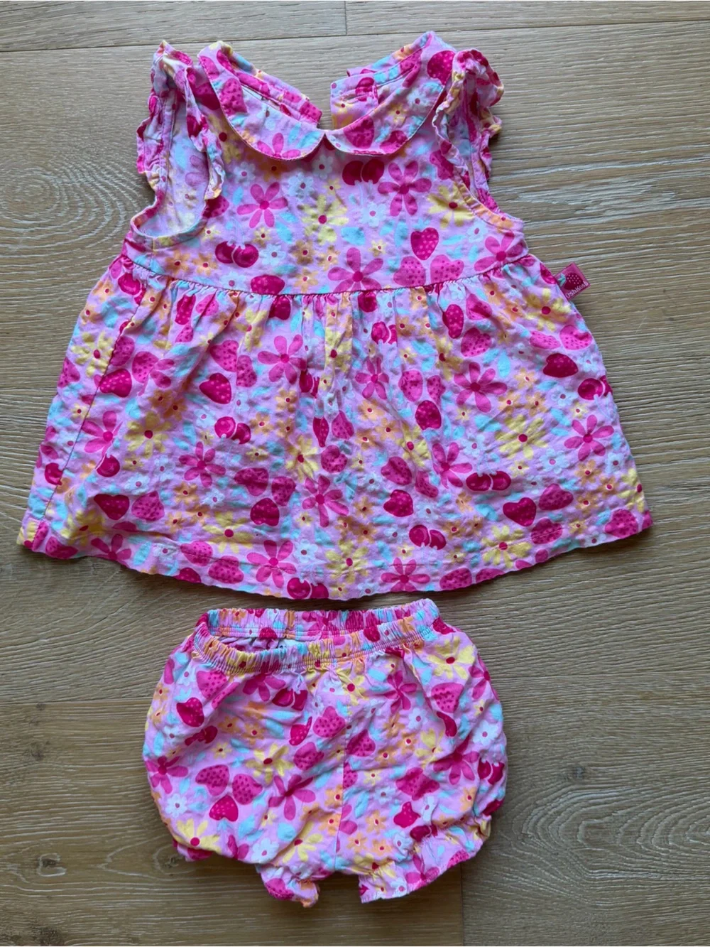 OshKosh - Girls Pink Fruit and Floral Two-Piece Dress & Bloomers Set